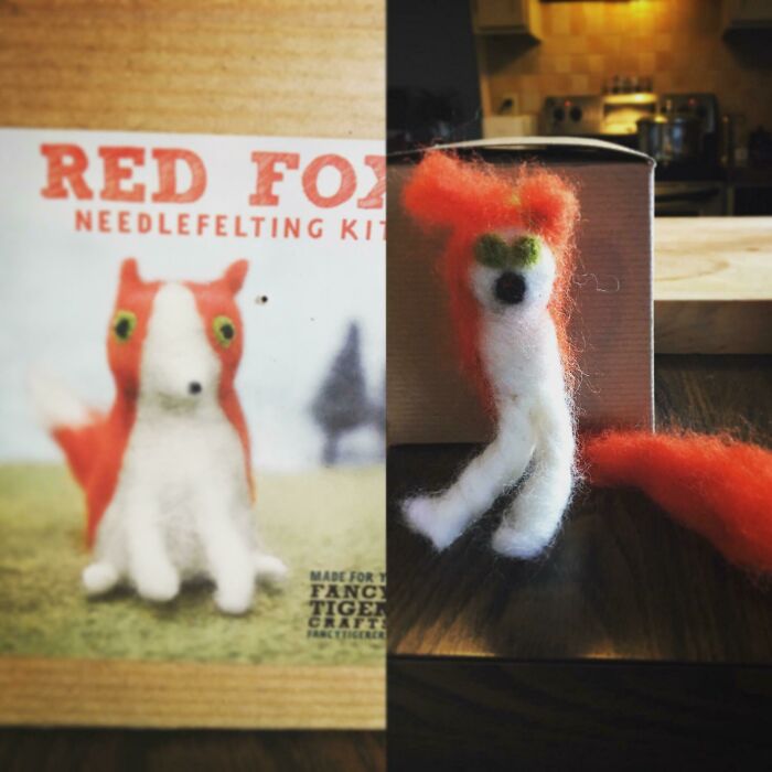 Unsuccessful purchase based on a picture showing an intended red fox needle felting kit versus the poorly made final product. Unsuccessful purchase based on a picture showing an intended red fox needle felting kit versus the poorly made final product.