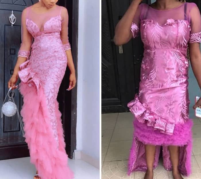 Side-by-side comparison of pink dresses showing what was ordered versus what was received in funny fashion fails.