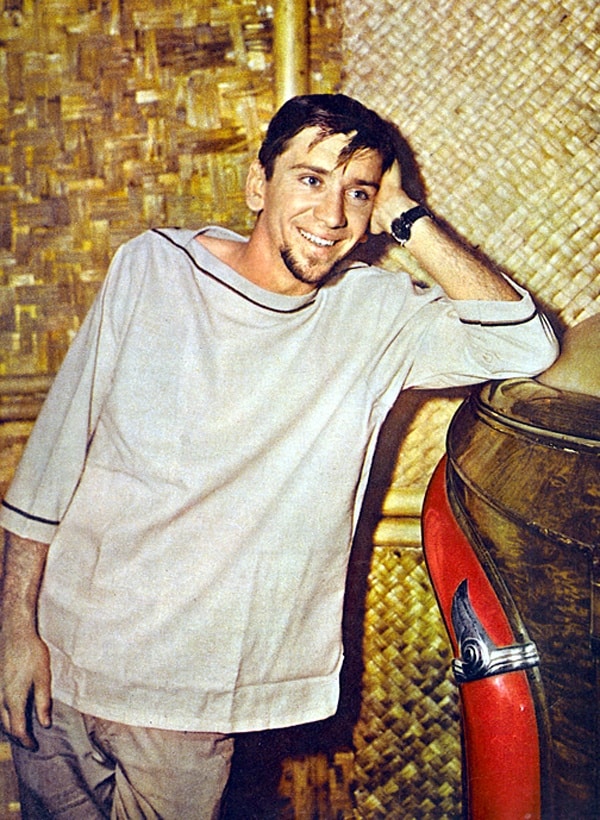 Bob Denver playing the role of a beatnik Maynard G Krebs on the show "The  Many Loves of Dobie Gillis"