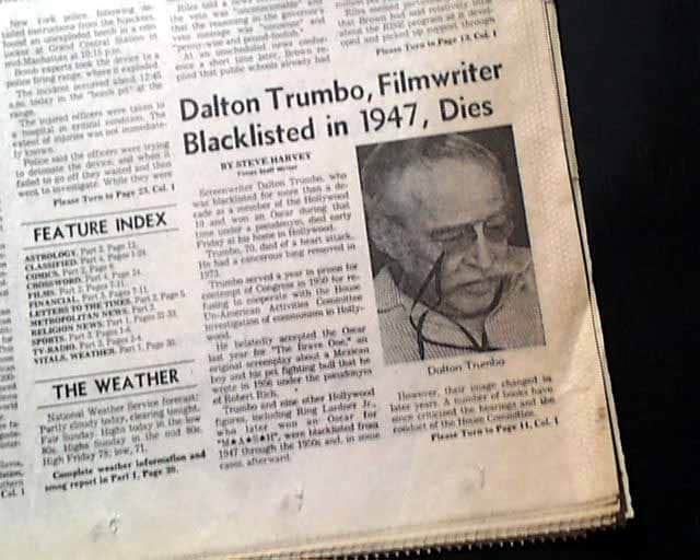 Death of Dalton Trumbo, from the city where he died... - RareNewspapers.com