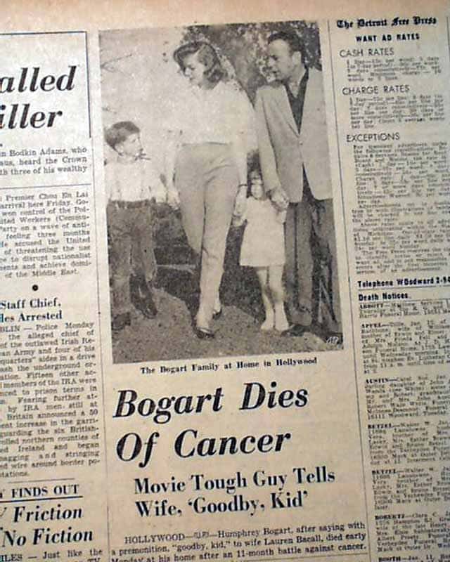 Death of famed actor Humphrey Bogart... - RareNewspapers.com